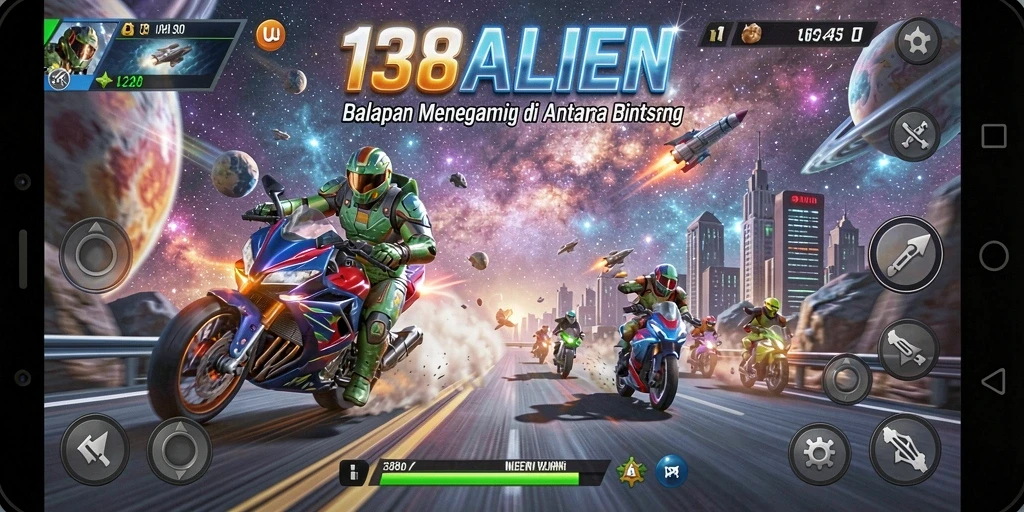 Screenshot menampilkan balapan luar angkasa yang mendebarkan dan kendaraan futuristik.