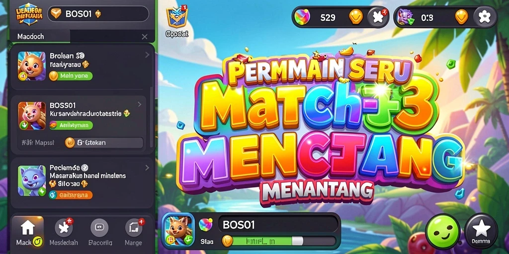 Tangkapan layar utama dari gameplay seru Match-3 di BOS01.