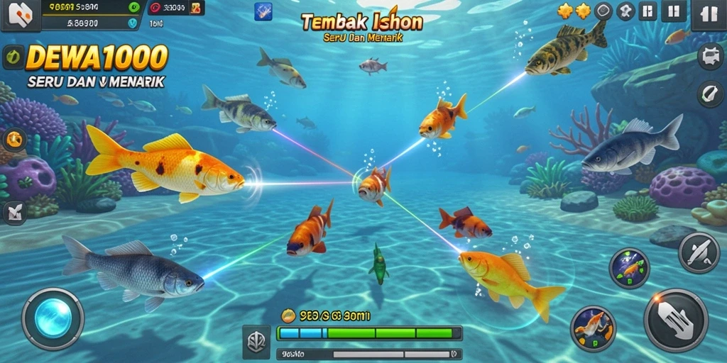 Tampilan screenshot menunjukkan aksi seru dalam permainan Tembak Ikan.