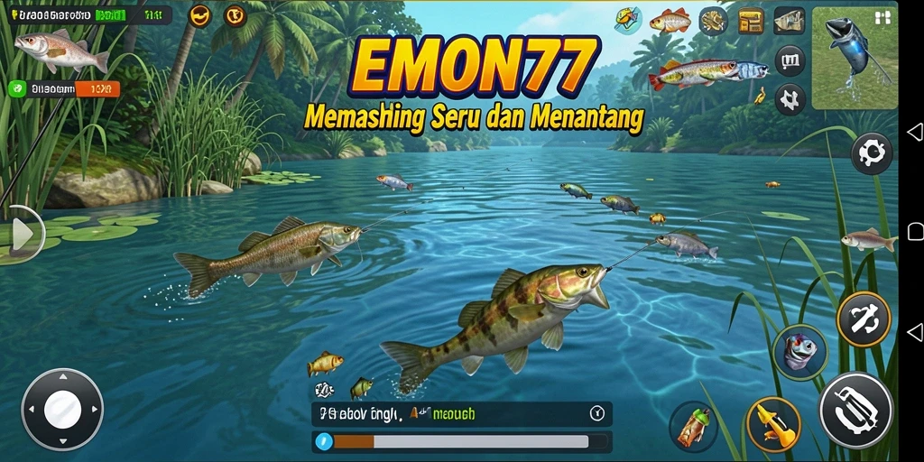 Gameplay EMON77 yang menampilkan aksi memancing yang mendebarkan.