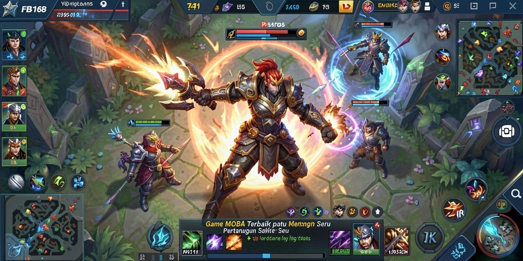 Tampilan seru gameplay FB168 dalam pertarungan MOBA.