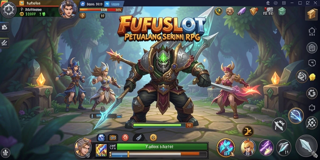 Tangkapan layar utama FUFUSLOT menunjukkan aksi pertempuran RPG yang mendebarkan.