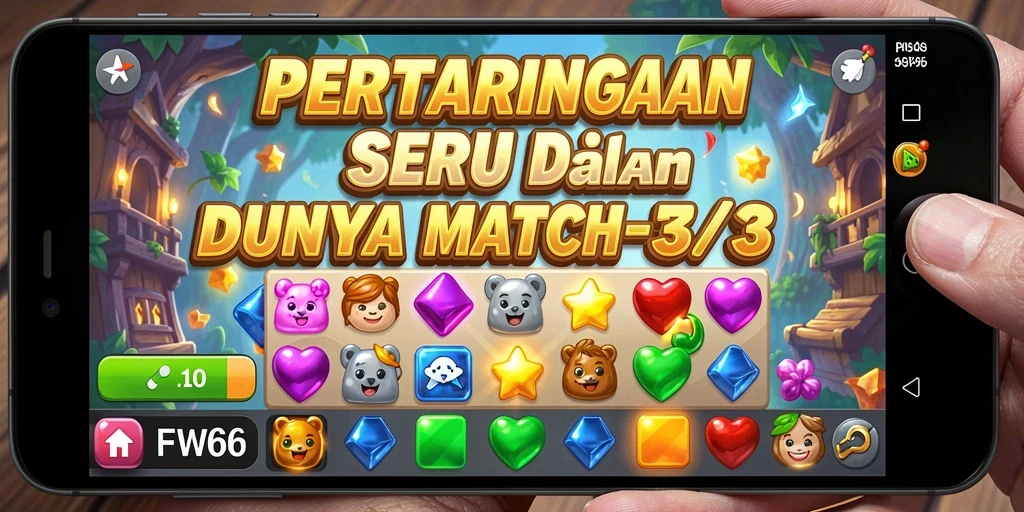 Screenshot gameplay FW66 menampilkan aksi Match-3 yang seru.