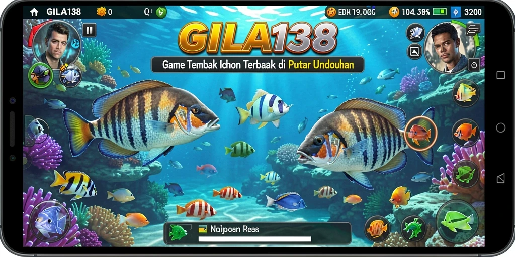Tampilan dalam game GILA138 dengan beragam ikan dan senjata.