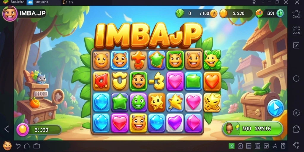 Screenshot permainan IMBAJP yang menunjukkan aksi mencocokkan permata.