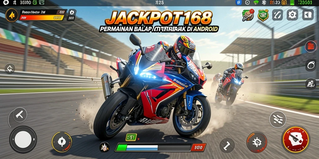 Screenshot gameplay JACKPOT168 saat balapan motor yang mendebarkan.