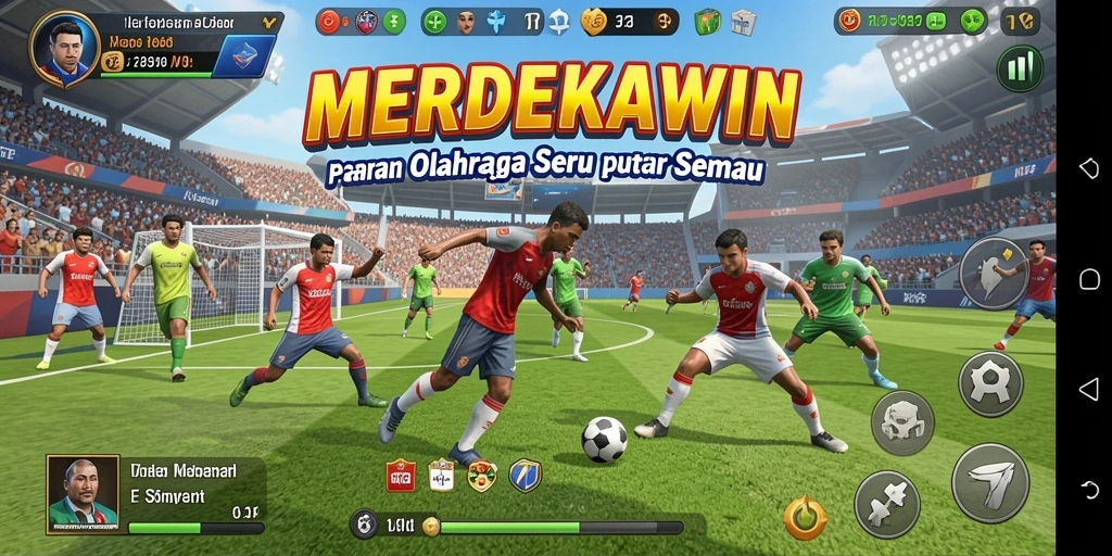 Tampilan gameplay seru dalam MERDEKAWIN yang melibatkan olahraga.