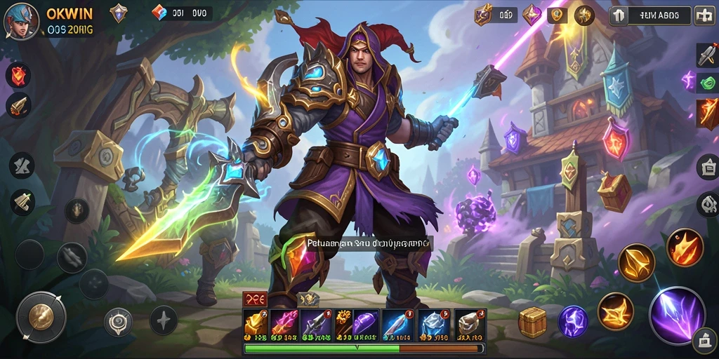 Menampilkan aksi seru dalam permainan ARPG OKWIN.