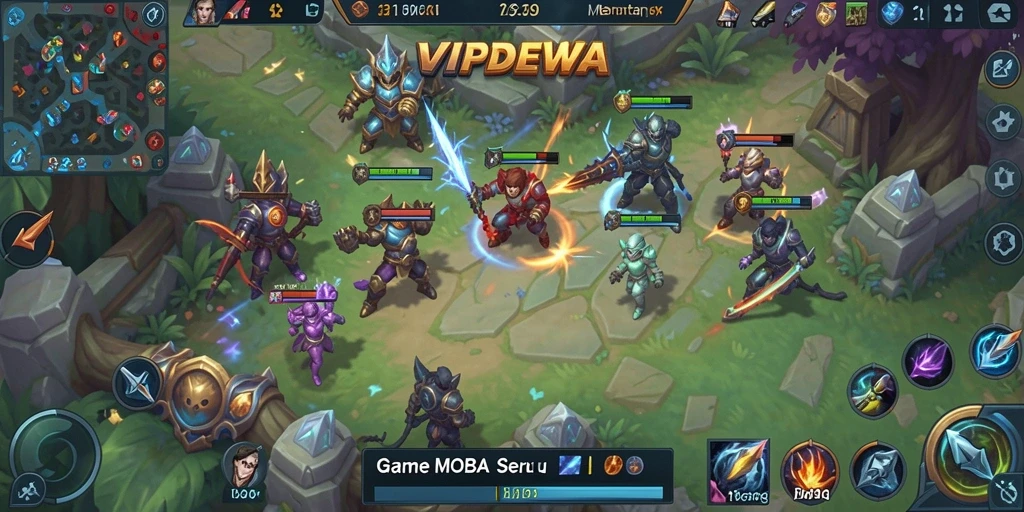 Tangkapan layar menunjukkan aksi seru pada gameplay MOBA VIPDEWA.